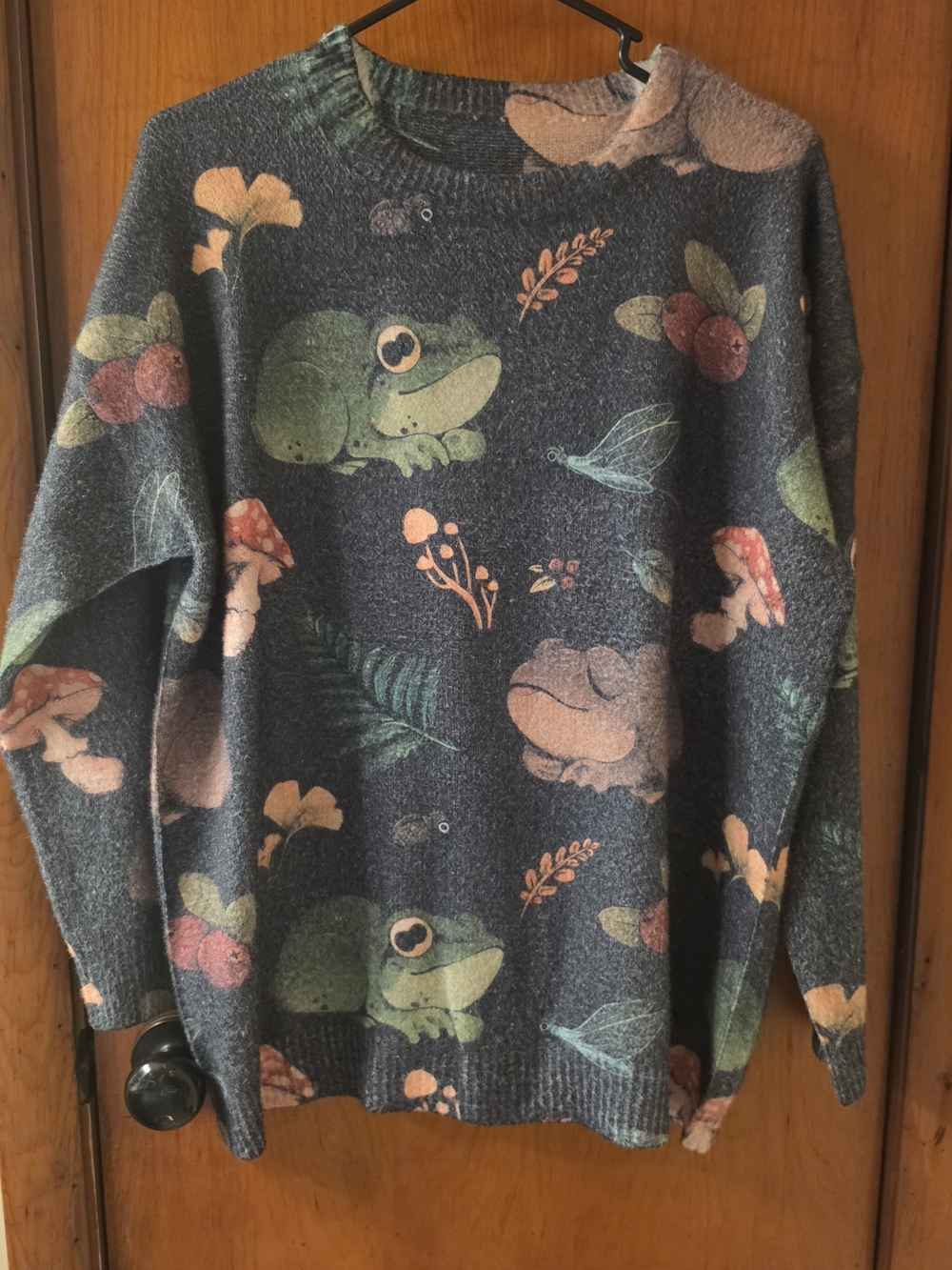 Women's Navy Frog & Flora Crewneck Sweater Cottage/fairy Core